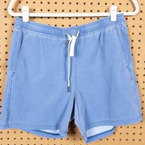 Mens Blue Cotton Drawstring Shorts Elastic Waist Casual Summer Beach Shorts